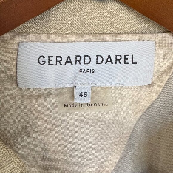 Gerard Darel Paris 100% Linen Oatmeal Light Tan Blazer Utility Jacket Size 14 - Picture 9 of 15